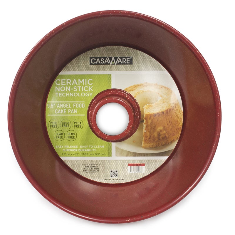 casaWare Angel Food Cake Pan 9.5-inch (15-Cup) Ceramic Coated NonStick (Red - Granite) - Image 1
